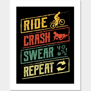 Ride Crash Swear Repeat Mountain Bike Posters and Art